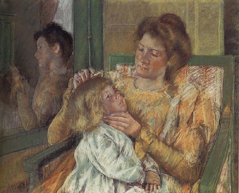 Mary Cassatt Mother doing up daughter-s hair oil painting image